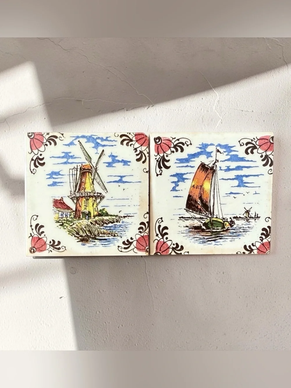 Ceramic Tiles with Windmill and Sailboat